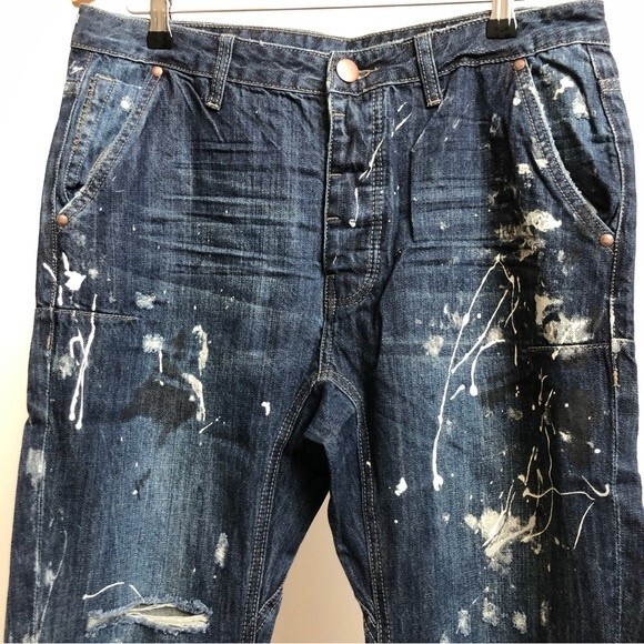 One Teaspoon Mens Jeans 32 R RELAXED TAPERED COWBOY MR GOLDS Revolve Artsy Dark - Picture 4 of 16